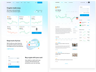 New Design for Cryptopay assets bitcoin casual charts crypto exchange cryptocurrency ethereum landing light litecoin news newsfeed price alerts redesign trading ux