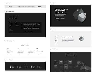 Monitoring SaaS website IA and wireframes data device frontpage hi fidelity homepage ia information architecture layout monitor monitoring product design saas server service software ui ux visualization website wireframes