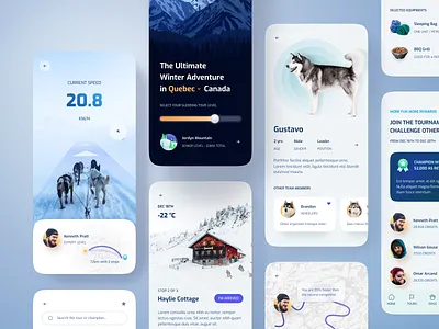 Dog Sledding App. animal app app design ar blue clean details game hotel list map mobile mobile design profile rank reservation sport ui vr winter