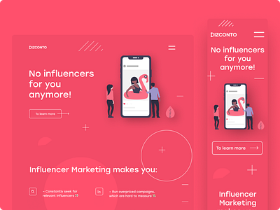 DIZCONTO "NO INFLUENCERS!" app design figma illustration landing page uiux web design