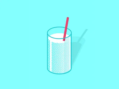 Literally just a glass of milk 🐄 blue breakfast clean cyan drink flat fresh glass haftone illustration milk milkshake minimal morning red shadow straw