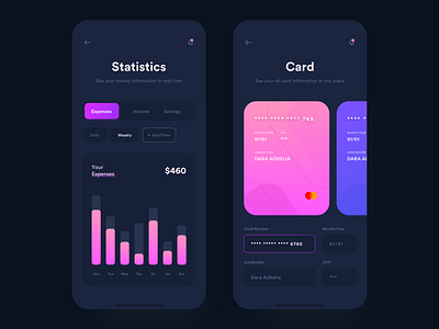 Money Manager App app bank clean clean design color dark dark app dark ui design gradient interface ios iphone minimal mobile simple ui ui design user interface ux