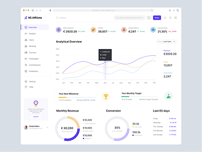 NS Affiliate - Analytical Dashboard admin admin interface admin theme admin ui affiliate analytics animation case study chart dashboard data data visualization design graph panel product design product discovery saas stats userinterface
