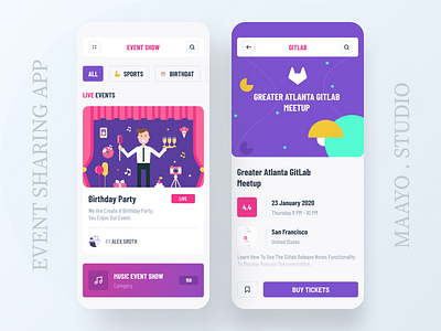 Event Sharing App app concept colorful ui event app event booking app event branding event ios app home illustration ios app design ticket booking ui ux