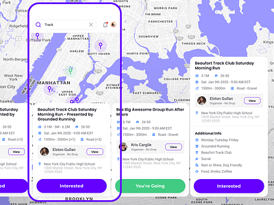 Run Finder app card clean data map mobile new york organizer run running app ui uiux ux