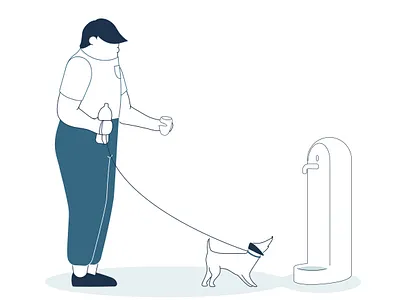 Short story of drinking fountain adobe illustrator blue character design couple dog flat fountain graphic design illustration illustrator love tap vector water