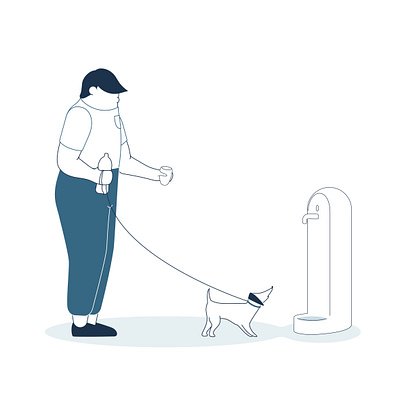 Short story of drinking fountain adobe illustrator blue character design couple dog flat fountain graphic design illustration illustrator love tap vector water