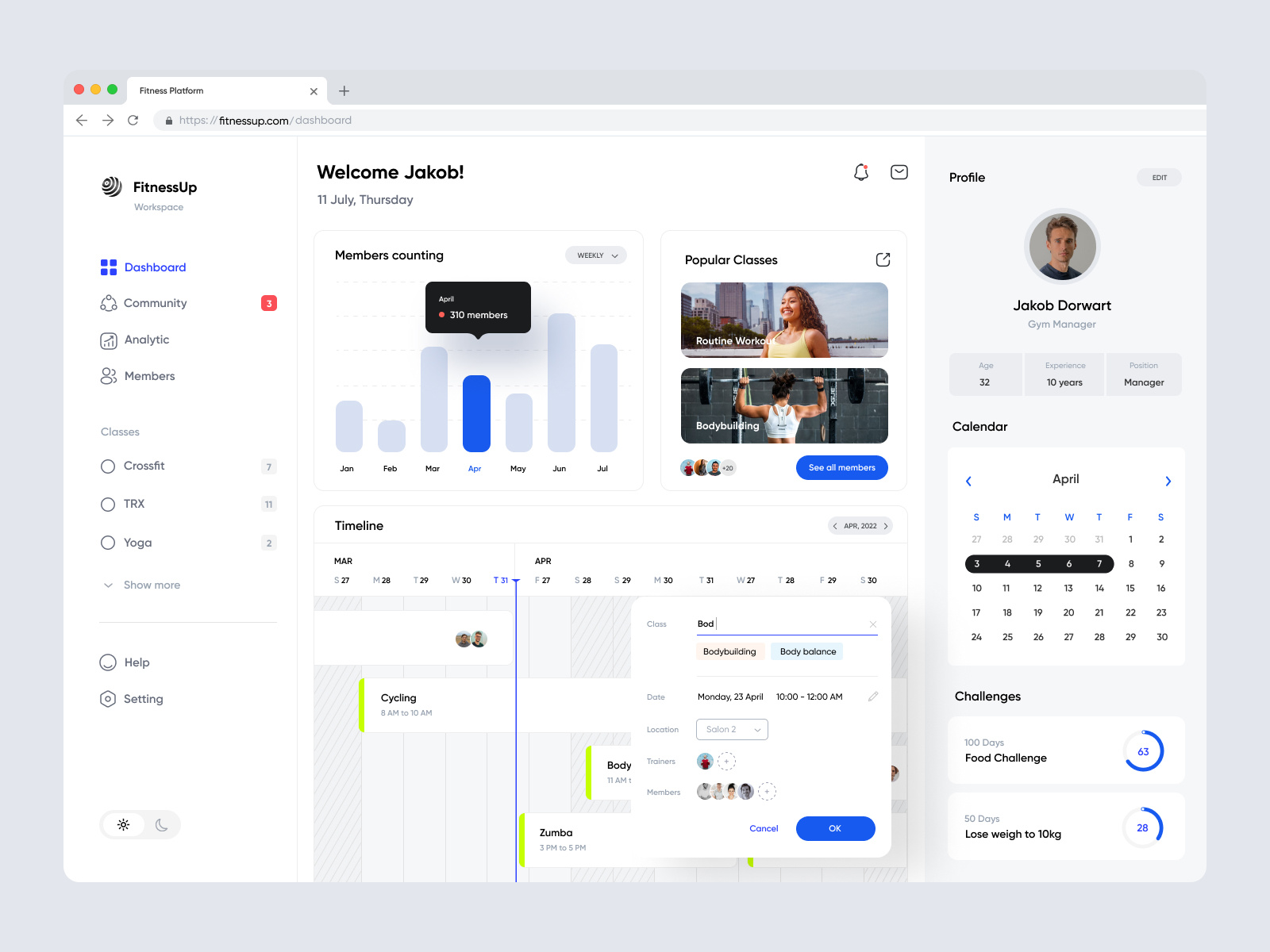 The white background and gray sidebar with the calendar looks very fresh. Cool timeline built into the content of the page. Nice and modern dashboard