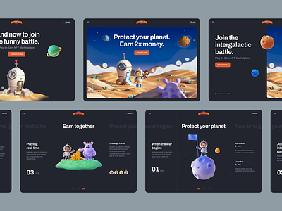 AstroClash – Play-to-Earn NFT Marketplace 👽 #2 3d 3d illustration aliens astronaut character clean dark mode illustration minimal nft nftart tranmautritam ui ui design ui kit ui8 ux ux design web design