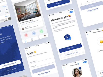 Find a Roommate - Sketch UI Kit Freebie app clean design flat free freebie ios mobile ui ui kit uiux ux white wireframe