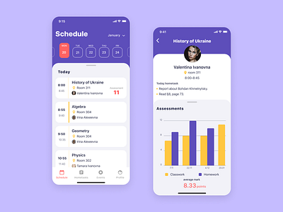 School journal App app design application children class design ios app parent schedule schedule app school study teachers ui ux