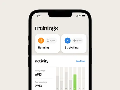 Fitness app application branding chart clean colors design fitness font health icons minimal mobile ui ux white