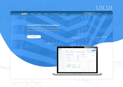 Landing Page for an energy management company blue building dashboard data data driven data visualization energy energy management iot landingpage metrics minimal sustainability ui ux