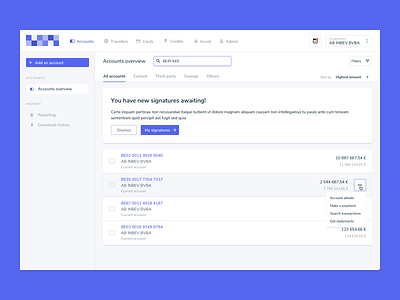 Business Banking Concept accounts admin bank app banking banking app business app corporate dashboard list list ui lists table