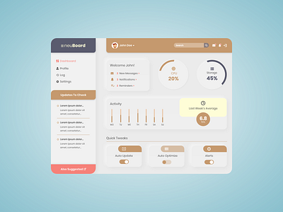 neuBoard admin app color conceptual dashboard design graphs hue ipad logo neumorphic neumorphism panel product design stats tracking ui ux