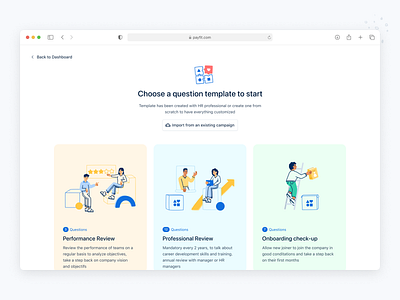 Choose a template 🤍 1:1 app cards creation flow form illustration interface minimal module payfit perf perf review performance review template thomas michel thomasmichel ui ux