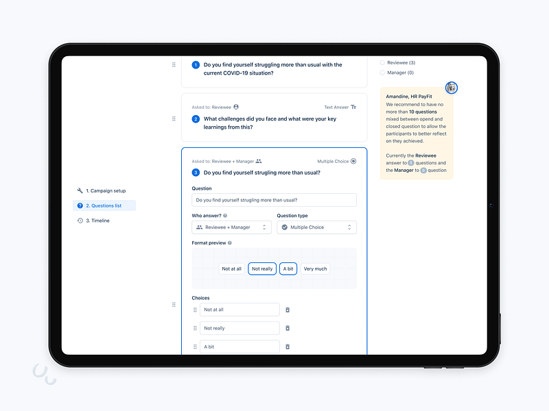 Edit question 🔦 1:1 configuration create creation edit form full page payfit perf review performance question question flow review settings setup survey thomas michel thomasmichel tips