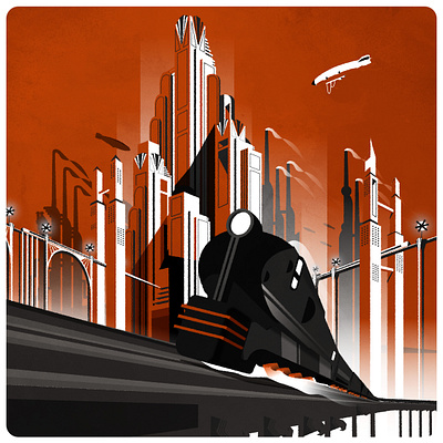 Neo-Art Deco train art deco city design flat illustration illustrator skyline texture train transport vector