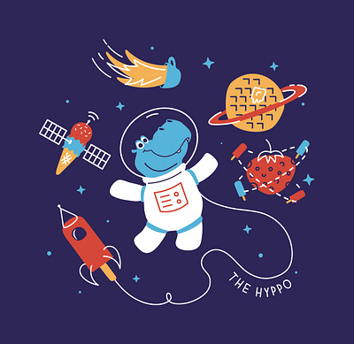 Hyppo Space Shirt coffee hippo icecream illustration popsicle space strawberry waffle