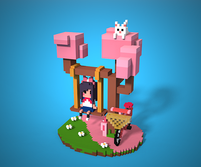 Kawaii Girl 3d 3d art design kawaii voxel art
