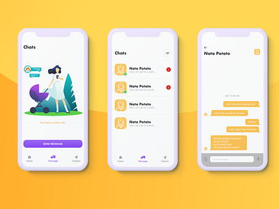 Babywalk concept app design app app design baby babywalk chat conversation graphic design illustration ios ios app messages mobile app mom orange purple screens ui ux walk