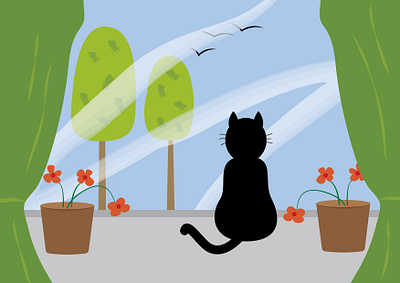 Inspired by my fluffy assistant - Lemmy the cat <3 cat illustration sky window