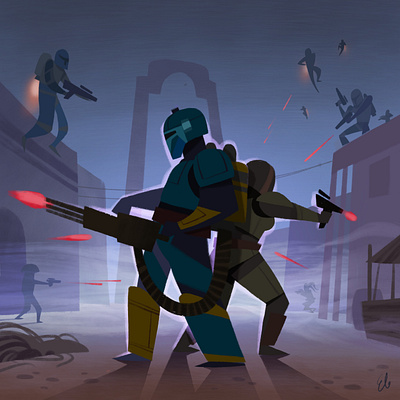 Mandalorian Ambush background painting digital art digital illustration drawing illustration illustrator star wars star wars art star wars illustration the mandalorian visual development