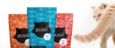 Pussi: Fancy Cat Food branding design illustration packaging pattern