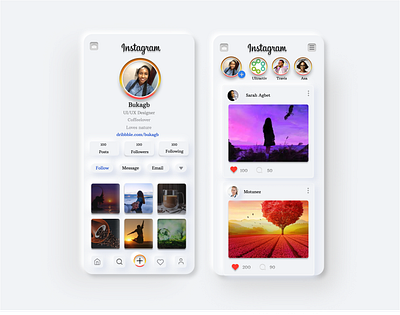 Instagram Redesign Neumorphism app art design flat illustration logo minimal ui ux vector