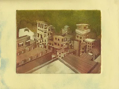 City Scene Aquatint aquatint illustration