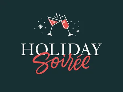 Holiday Soiree celebration cheers christmas drinks hand lettering holiday logo new years new years eve