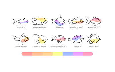 Fish icon set animal aquarium color icon fish fishes gradient icon icon set marine marine life ocean outline underwater water