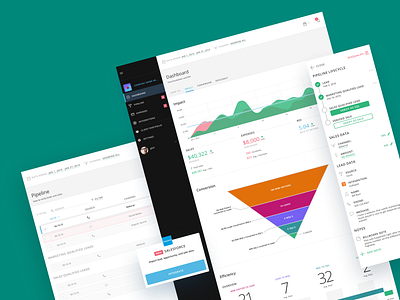 CRM dashboard • Marketing Manager app checklist clean deals desktop details diagram funnel graph list process progress sales side nav sidebar stats table ui web website