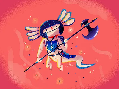 :::Axolotl Adventurer::: axolotl character conceptart fighter funny halberd ipad rpg warrior