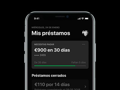 My loans cards ui clean design dark app dark ios dark ui design finance app financial ios iphone app iphone x loan ui ux