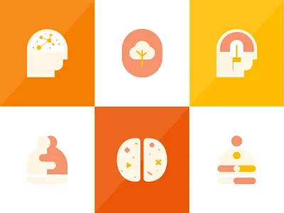 Icon illustrations for counselling theories behavioural body brain cognitive counselling hugs humanistic icon design icon set icons illustration meditation mind nature psychology salt and pepper simple soul theories yellow