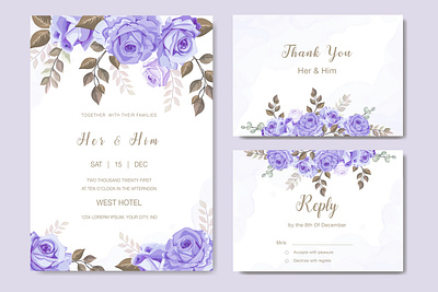 set wedding invitation card vintage floral vector background beautiful card decoration design floral flower frame greeting illustration invitation leaf plant purple romantic spring summer vector vintage wedding