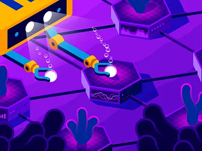 Conservation Coral Garden arm conservation coral coraline egg floor garden gradient high tech illustration isometric lattice ocean reef robot sand sperm submersible vector zygote