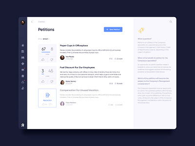 Corporate dashboard. Petitions admin dashboard interface resolution staff ui ux vote web