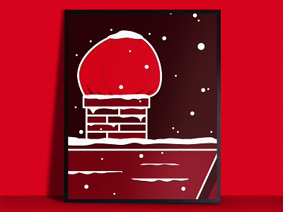 Santa Down the Chimney Poster chimney christmas illustration illustrations print red santa simple vector