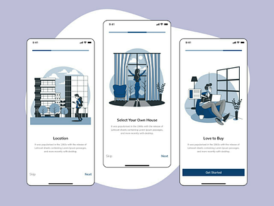 Walkthrough Screens - Home rent & buy app 2020 buy color design home house ios location onboarding onboarding screens rent rental app ui ux walkthrough walkthrough screens walkthroughs