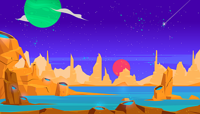 Mars-like planet with water art block five block five brand design illustration illustration art landscape mars planets space vector water