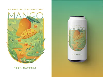 label with mango in the jungle branding design drink flowers food food illustration illustration juice jungle mango package packaging packaging design summer
