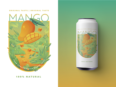 label with mango in the jungle branding design drink flowers food food illustration illustration juice jungle mango package packaging packaging design summer