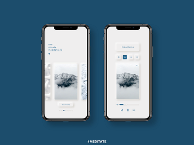 Escape to the mountains app blue calm design meditate music neomorphism sketch skeuomorphism ui ux vector white