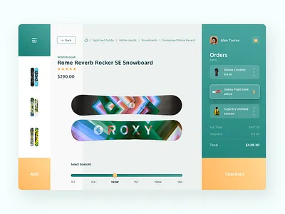 Ski Equipment Ecommerce Site bucket buy cart dashboard design ecommerce interface product page profile shop ui ux web winter