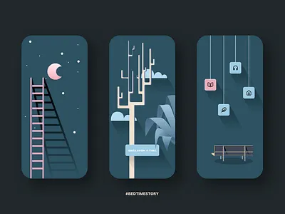 Bedtime Story app bedtimestory blue childrens book childrens illustration design flat flutter illustration sketch story ui ux vector