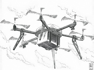 drone delivery black and white book illustration delivery drawing drone editorial illustration engraving etching graphic illustration linocut magazine prime air woodcut