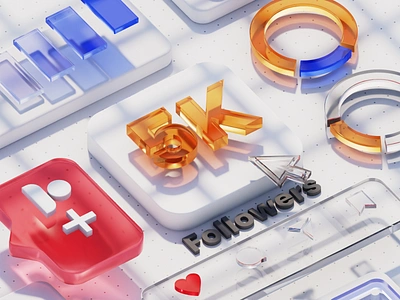 5K Instagram Followers - 3D Isometric Glass Illustration 3d 3d illustration 5k blender blender 3d caustic celebrate cycles eevee followers glass glass style glassmorphism illustration render shader