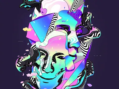 BIPOLAR 80s abstract artwork bipolar colorful distorted everydays gradient gradients heads illustration iridescent klarens minimal pattern poster poster art smile vaporwave vivid